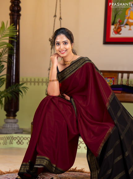 Pure mysore silk saree red and coffee brown with plain body and zari woven border