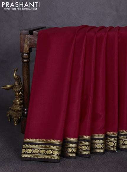 Pure mysore silk saree red and coffee brown with plain body and zari woven border