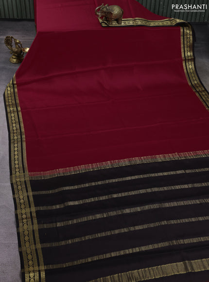 Pure mysore silk saree red and coffee brown with plain body and zari woven border
