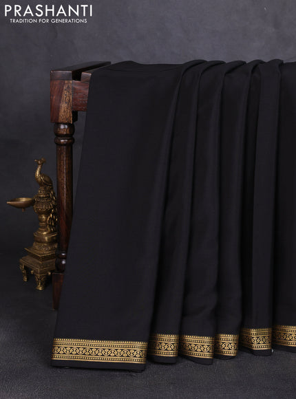 Pure mysore silk saree black with plain body and zari woven border