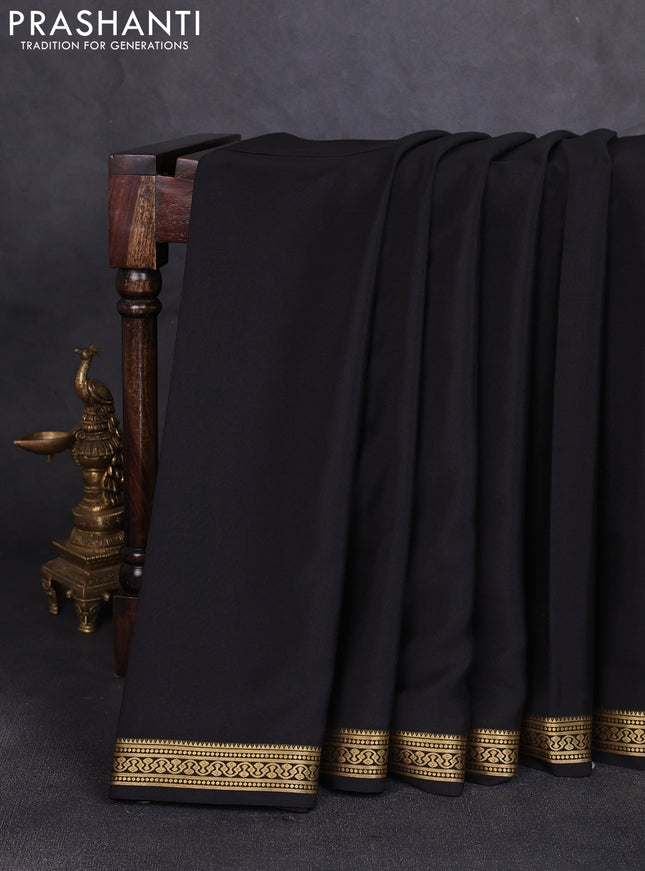 Pure mysore silk saree black with plain body and zari woven border