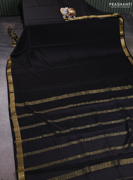 Pure mysore silk saree black with plain body and zari woven border