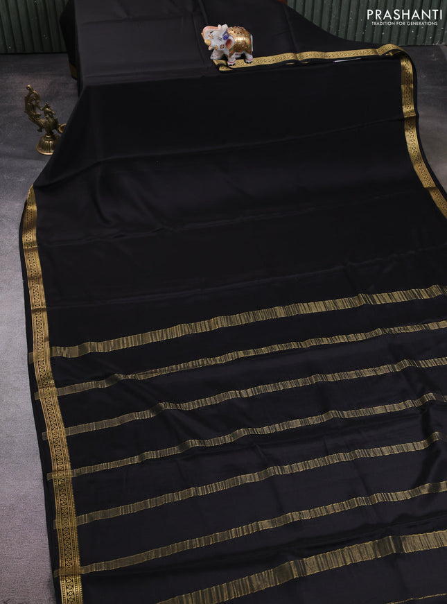 Pure mysore silk saree black with plain body and zari woven border