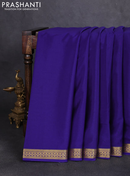 Pure mysore silk saree blue with plain body and zari woven border