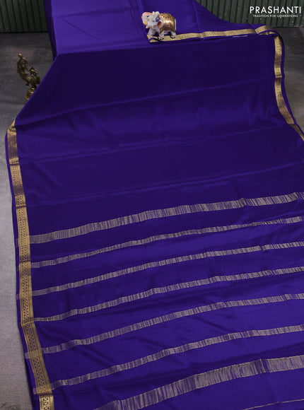 Pure mysore silk saree blue with plain body and zari woven border