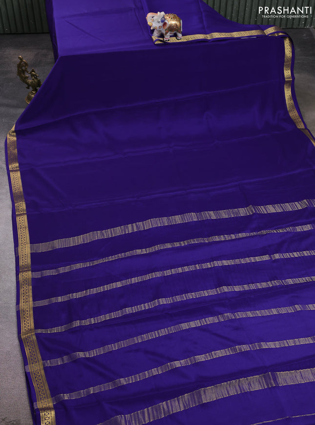 Pure mysore silk saree blue with plain body and zari woven border