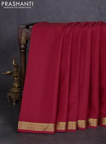 Pure mysore silk saree red with plain body and zari woven border