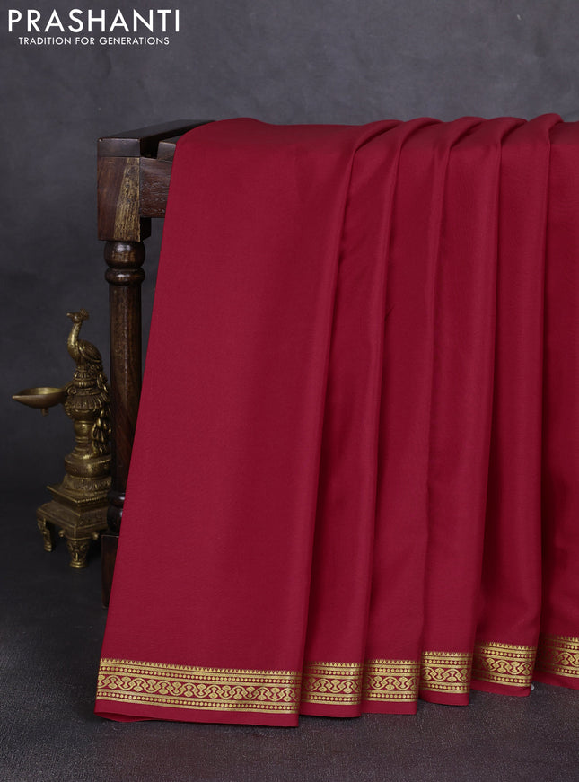 Pure mysore silk saree red with plain body and zari woven border