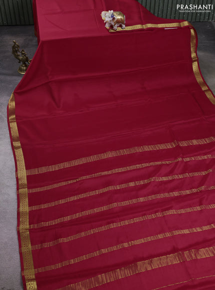 Pure mysore silk saree red with plain body and zari woven border