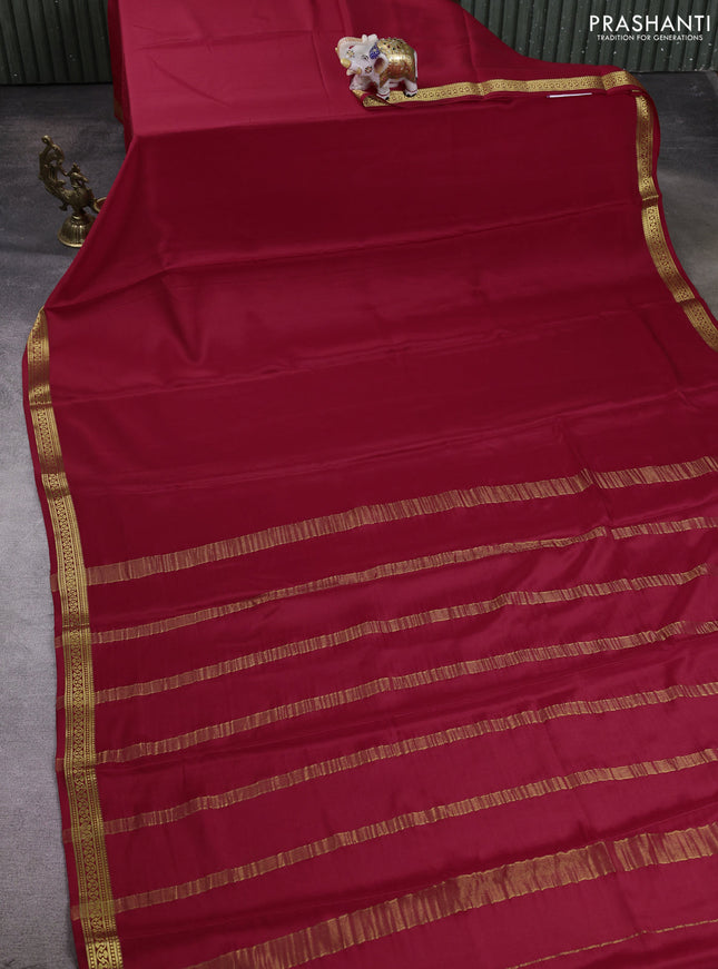 Pure mysore silk saree red with plain body and zari woven border