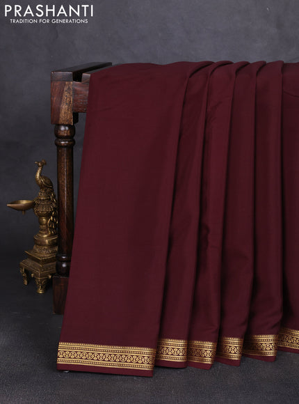 Pure mysore silk saree coffee brown with plain body and zari woven border