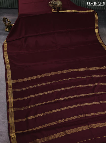 Pure mysore silk saree coffee brown with plain body and zari woven border