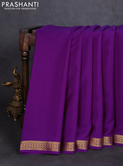 Pure mysore silk saree purple with plain body and zari woven border