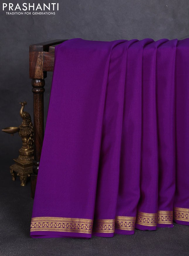Pure mysore silk saree purple with plain body and zari woven border