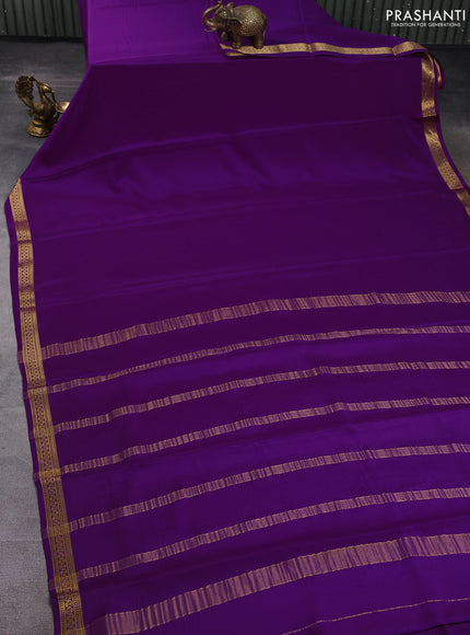 Pure mysore silk saree purple with plain body and zari woven border