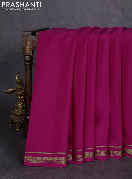 Pure mysore silk saree pink with plain body and zari woven elephant border