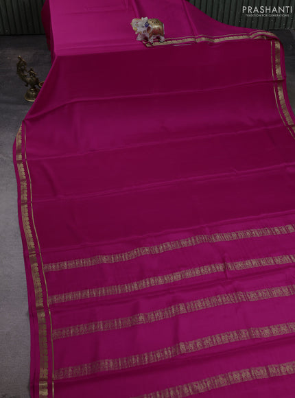 Pure mysore silk saree pink with plain body and zari woven elephant border