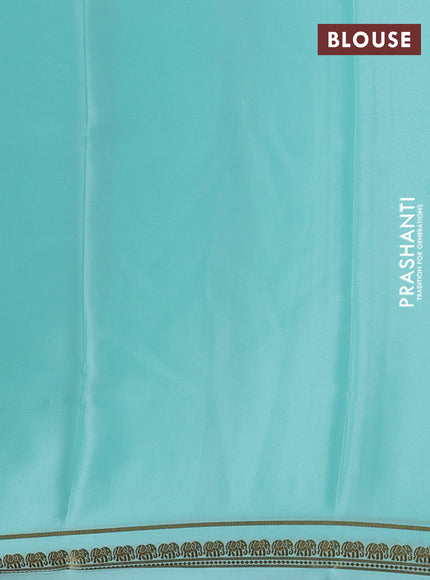 Pure mysore silk saree teal green with plain body and elephant zari woven border