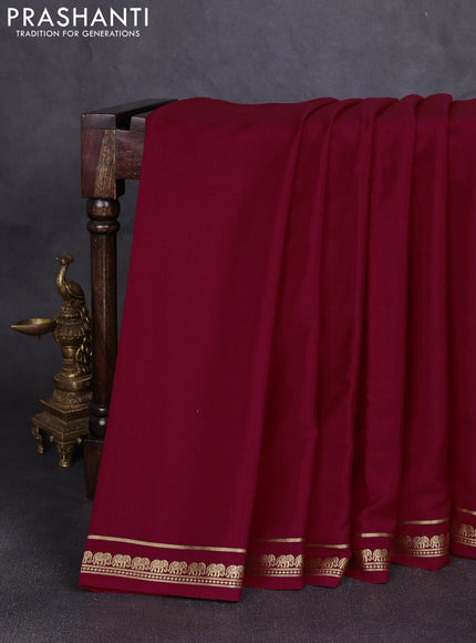 Pure mysore silk saree red with plain body and elephant zari woven border