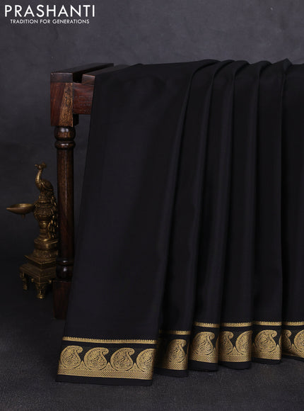 Pure mysore silk saree black with plain body and zari woven paisley border