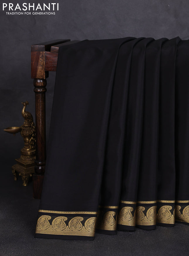 Pure mysore silk saree black with plain body and zari woven paisley border