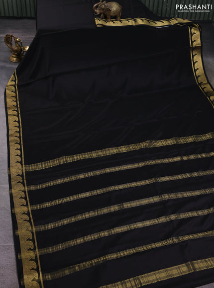 Pure mysore silk saree black with plain body and zari woven paisley border