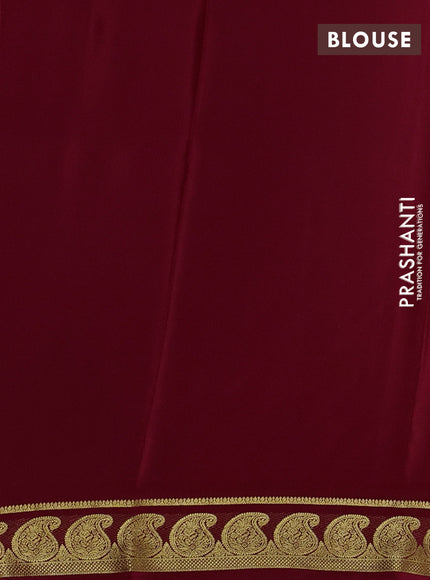 Pure mysore silk saree maroon with plain body and zari woven paisley border