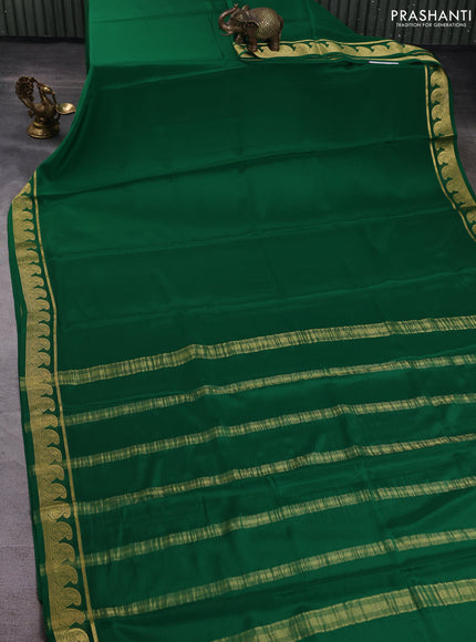Pure mysore silk saree green with plain body and zari woven paisley border