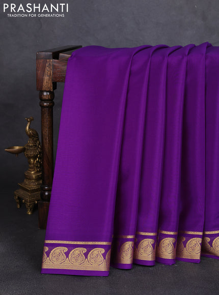 Pure mysore silk saree purple with plain body and zari woven paisley border