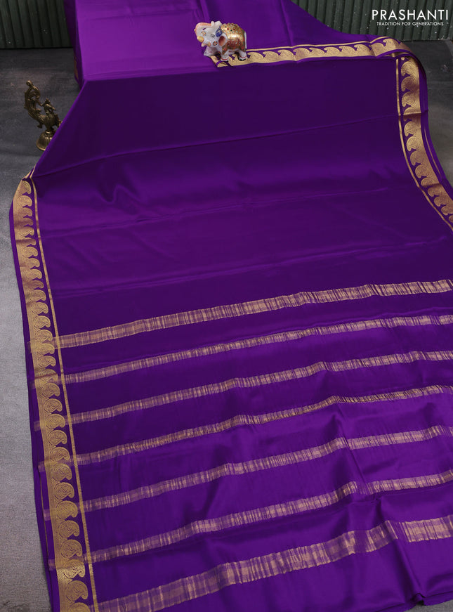 Pure mysore silk saree purple with plain body and zari woven paisley border