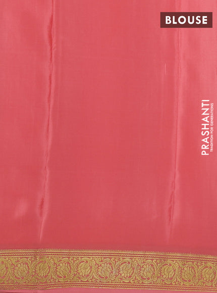 Pure mysore silk saree peach shade with allover zari woven checked pattern and zari woven border