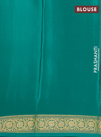 Pure mysore silk saree teal green with allover zari woven checked pattern and zari woven border