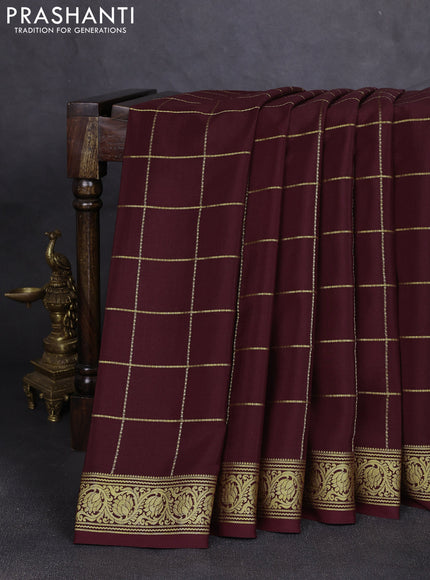 Pure mysore silk saree coffee brown with allover zari woven checked pattern and zari woven border