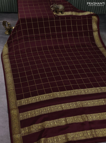 Pure mysore silk saree coffee brown with allover zari woven checked pattern and zari woven border