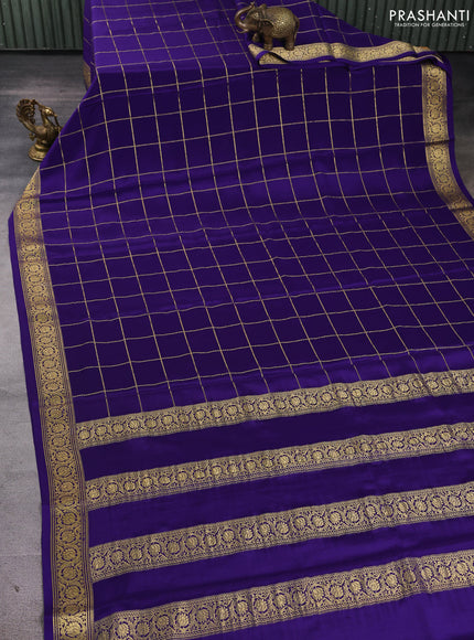 Pure mysore silk saree blue with allover zari woven checked pattern and zari woven border