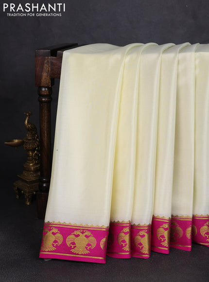 Pure mysore silk saree cream and pink with plain body and zari woven butta border