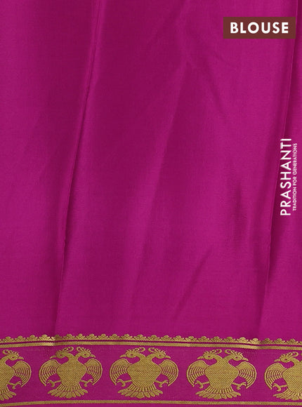 Pure mysore silk saree bottle green and magenta pink with plain body and zari woven butta border