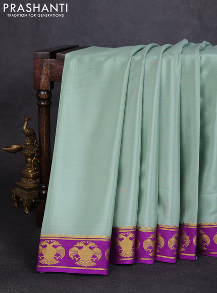Pure mysore silk saree pastel green and purple with plain body and zari woven butta border