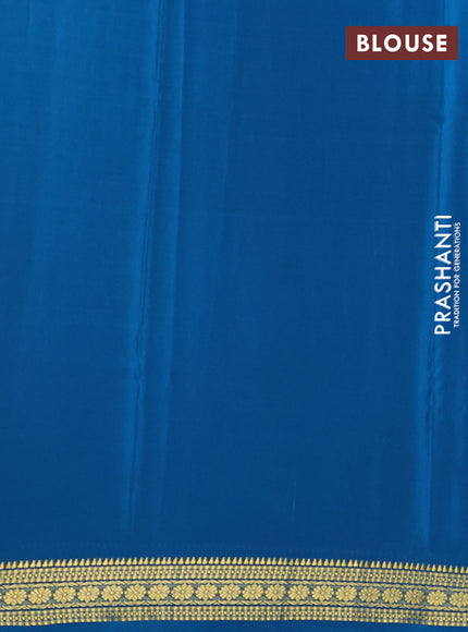Pure mysore silk saree cs blue with allover small zari woven checked pattern and zari woven border