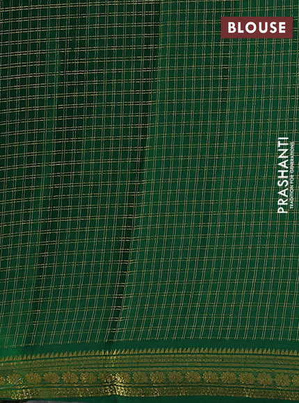 Pure mysore silk saree green with allover small zari woven checked pattern and zari woven border