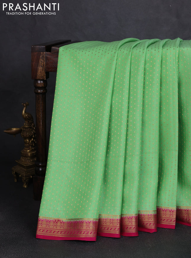 Pure mysore silk saree pista green and pink with allover zari woven buttas and zari woven border