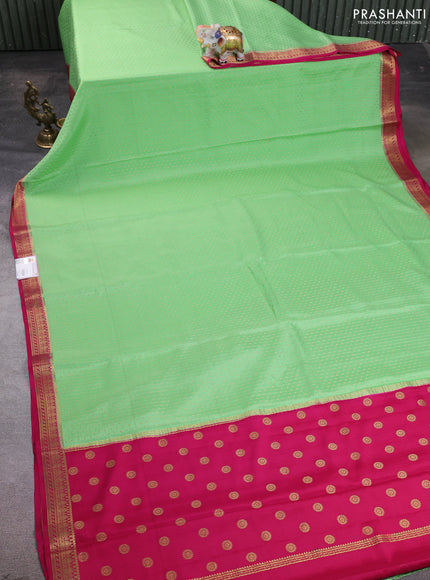 Pure mysore silk saree pista green and pink with allover zari woven buttas and zari woven border