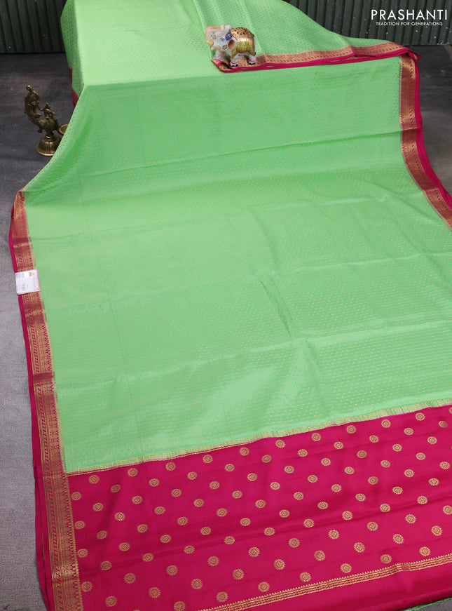 Pure mysore silk saree pista green and pink with allover zari woven buttas and zari woven border
