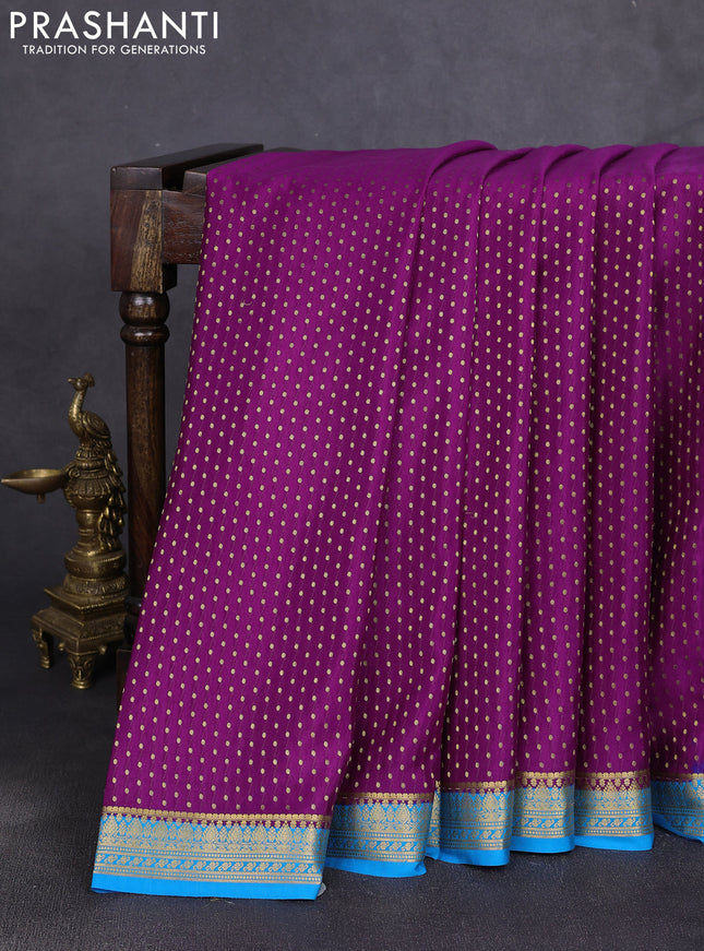 Pure mysore silk saree purple and cs blue with allover zari woven buttas and zari woven border