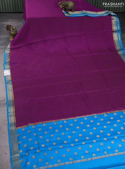 Pure mysore silk saree purple and cs blue with allover zari woven buttas and zari woven border