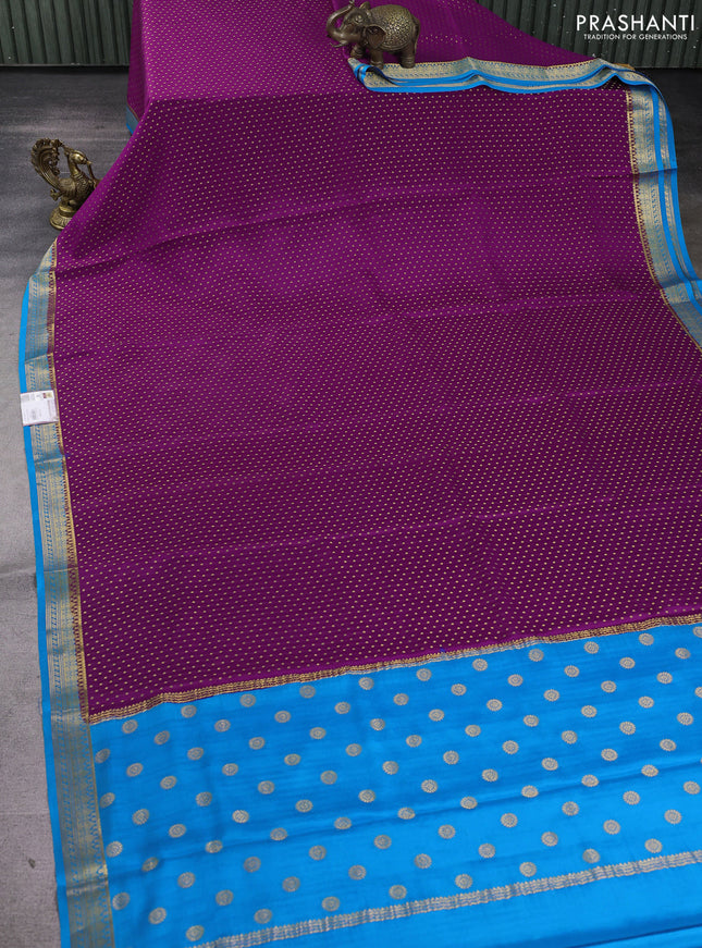 Pure mysore silk saree purple and cs blue with allover zari woven buttas and zari woven border