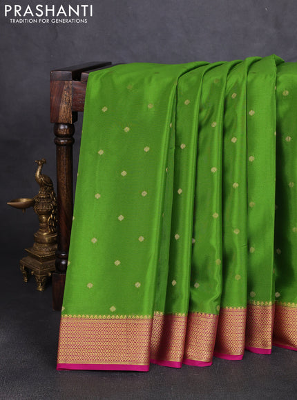 Pure mysore silk saree green and pink with allover zari woven buttas and zari woven border