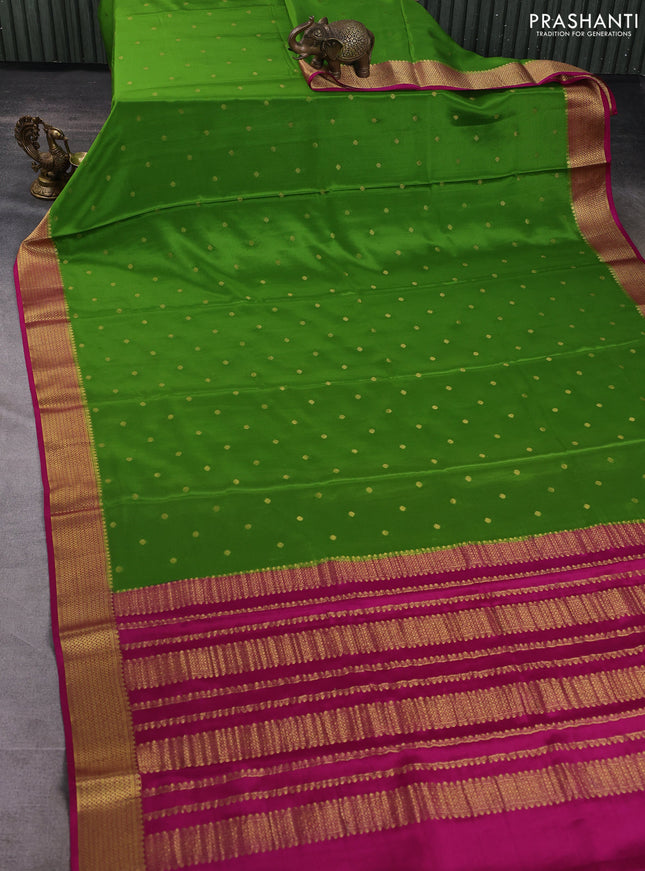 Pure mysore silk saree green and pink with allover zari woven buttas and zari woven border