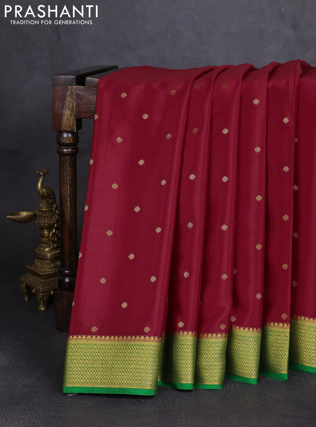 Pure mysore silk saree red and green with allover zari woven buttas and zari woven border