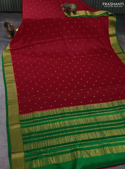 Pure mysore silk saree red and green with allover zari woven buttas and zari woven border